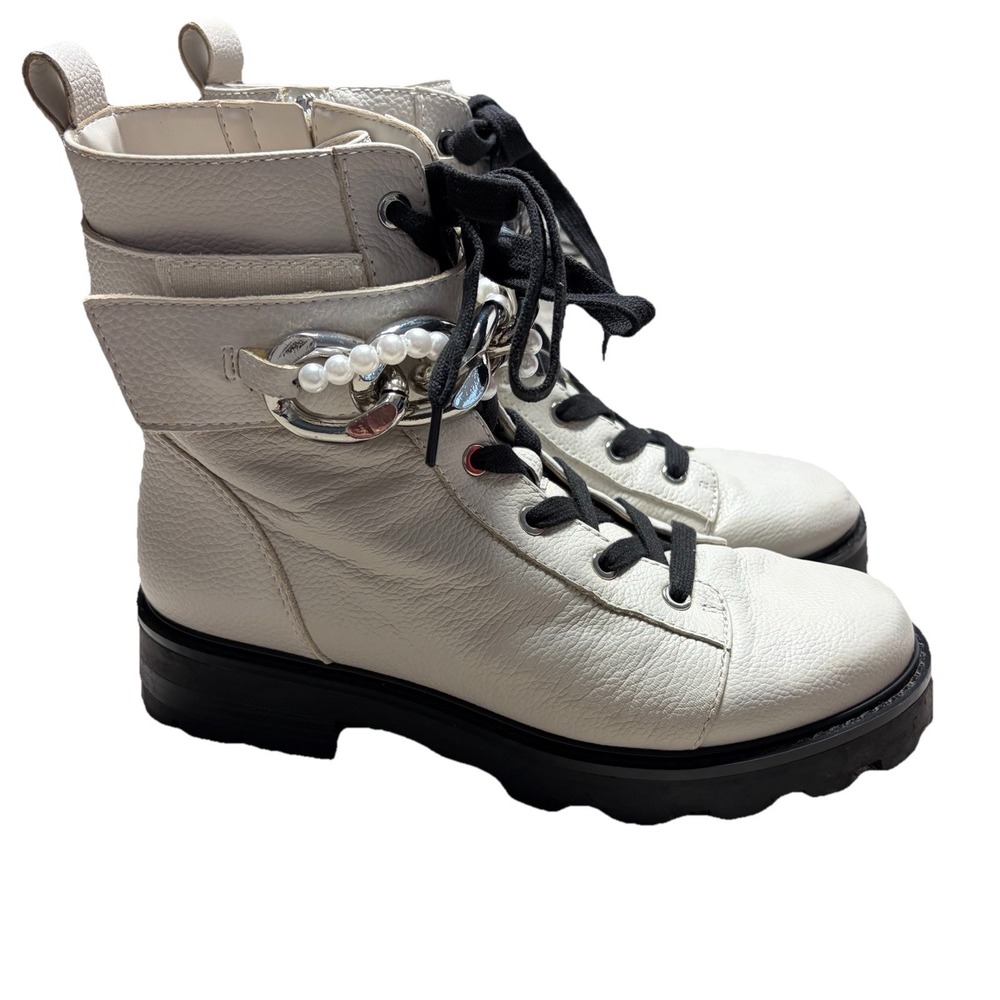 Karl Langerfeld Paris Maxi Chain Combat Chunky Boots Women's Size 9.5 Pearl